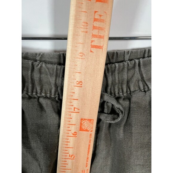 Garnet Hill Linen Pants Wide Leg Crop Crochet Edging Size 2 Army Green Lagenlook - Picture 3 of 11